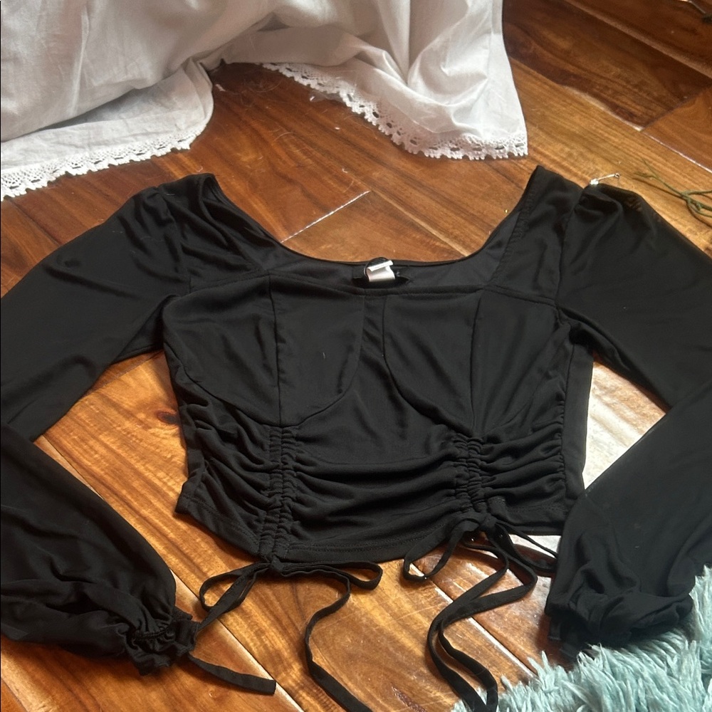 Chic Black Ruched Women's Blouse